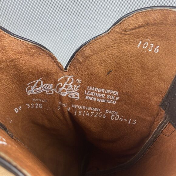 Dan Post Heather Cowboy Boots Womens 9 M Brown Leather Western Made In Mexico - Picture 16 of 16